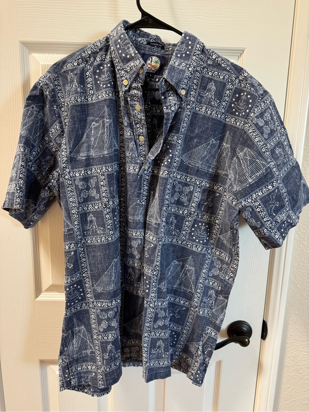 reyn spooner Blue Nautical Print Short Sleeve Button-Down Shirt